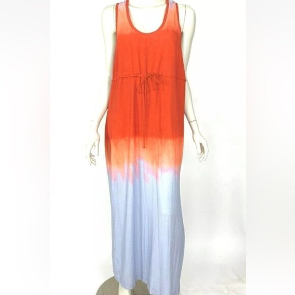 Nicole Miller Artelier Empire Maxi dress Orange Blue Racerback Stretch Women M - Picture 1 of 12